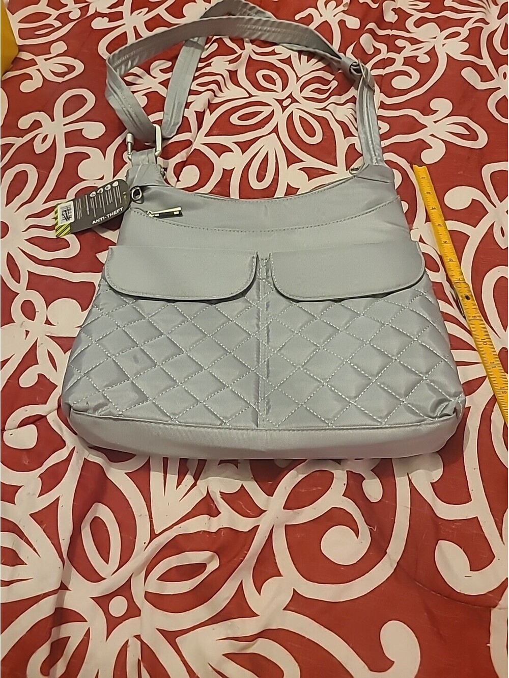 Travelon Crossbody Purse Grey  Anti Theft Bag Adjustable Strap Zip And Snap